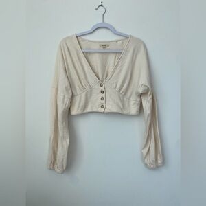 MADEWELL DEEP-V BUTTON-FRONT CROP TOP
